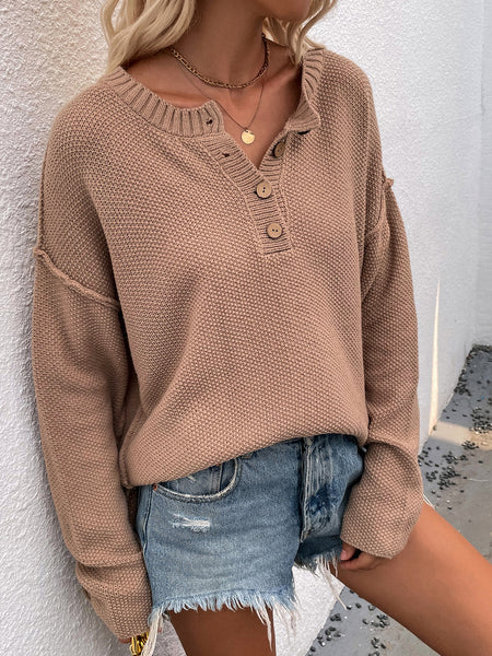 Buttoned Exposed Seam High-Low Sweater - 6 colors available!