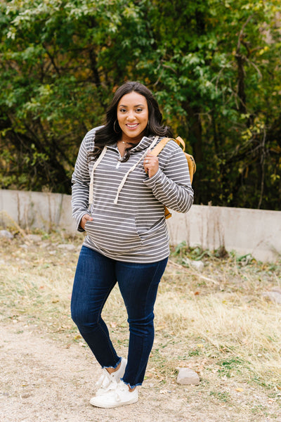 Charcoal Stripe Kangaroo Pocket Hoodie