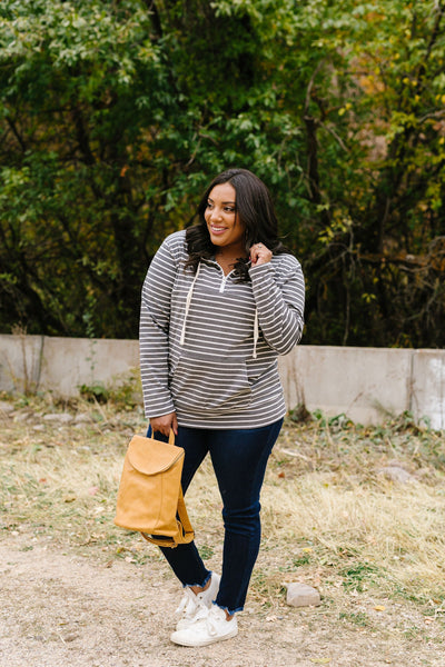 Charcoal Stripe Kangaroo Pocket Hoodie