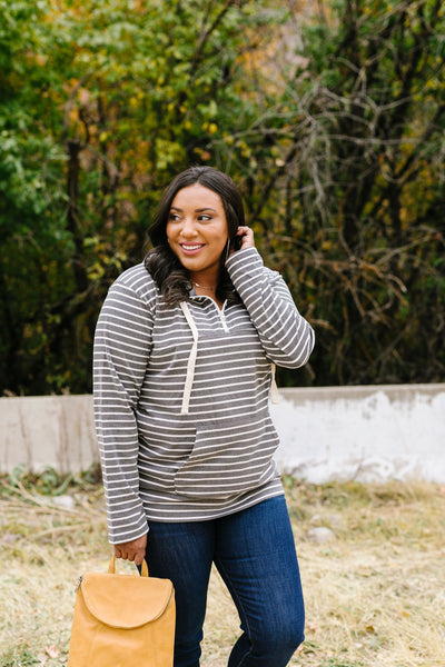 Charcoal Stripe Kangaroo Pocket Hoodie