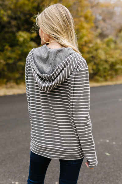 Charcoal Stripe Kangaroo Pocket Hoodie