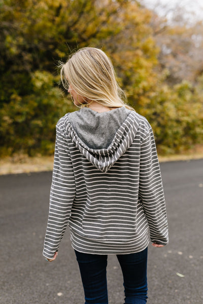 Charcoal Stripe Kangaroo Pocket Hoodie