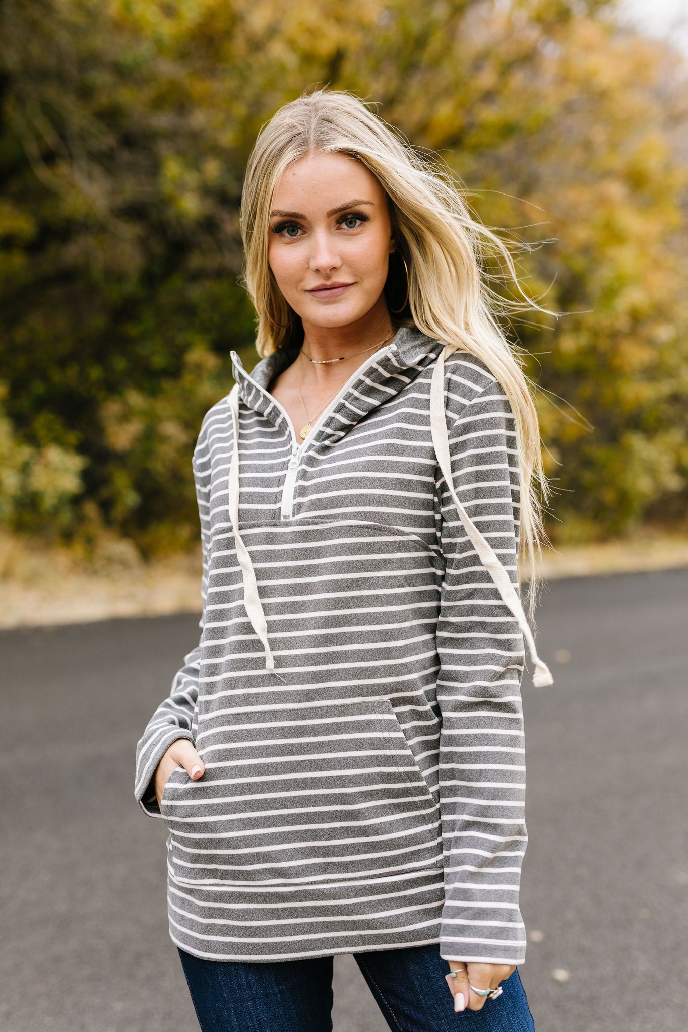 Charcoal Stripe Kangaroo Pocket Hoodie