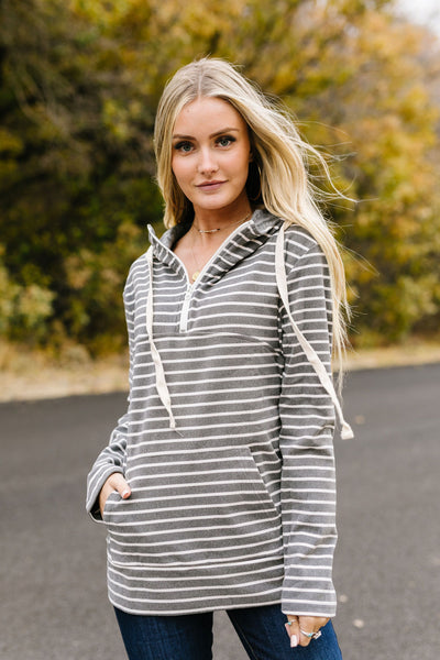 Charcoal Stripe Kangaroo Pocket Hoodie