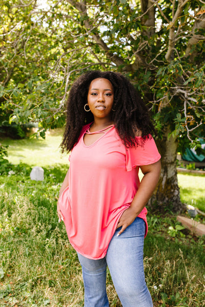 Cold Shoulder Crossed Heart Top In Coral