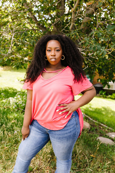 Cold Shoulder Crossed Heart Top In Coral