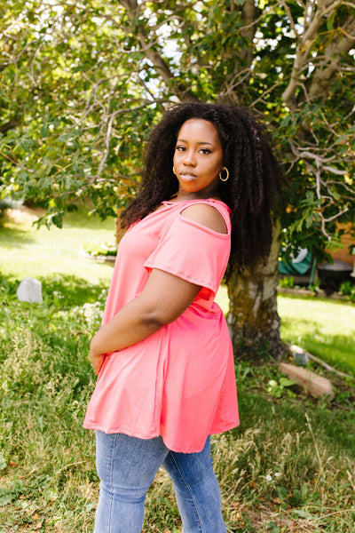 Cold Shoulder Crossed Heart Top In Coral