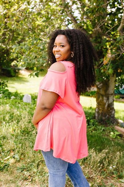 Cold Shoulder Crossed Heart Top In Coral