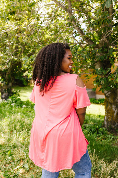 Cold Shoulder Crossed Heart Top In Coral