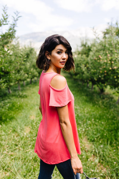 Cold Shoulder Crossed Heart Top In Coral