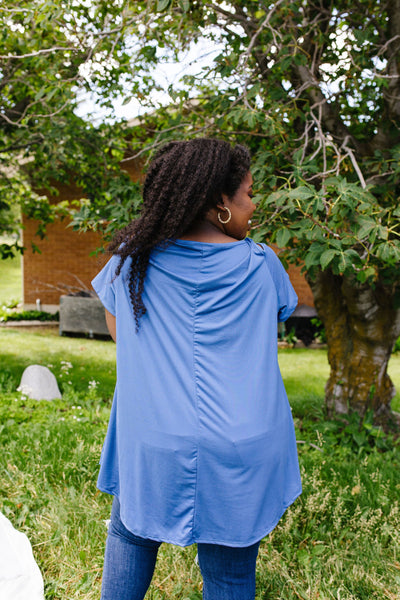 Cold Shoulder Crossed Heart Top In Denim