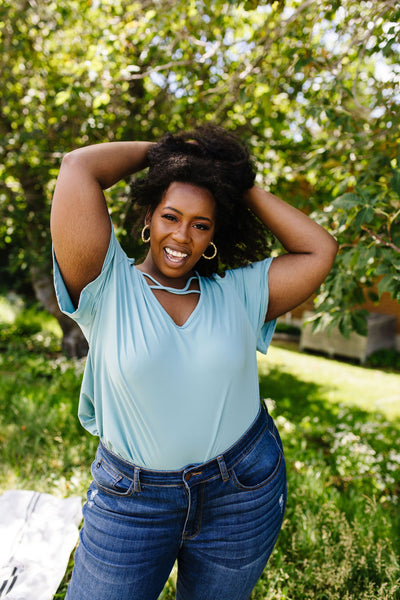 Cold Shoulder Crossed Heart Top In Sage