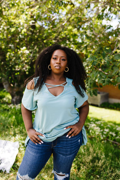 Cold Shoulder Crossed Heart Top In Sage