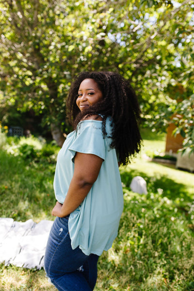 Cold Shoulder Crossed Heart Top In Sage