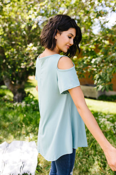 Cold Shoulder Crossed Heart Top In Sage