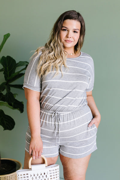 Comfort Stripes Romper In Heather Gray