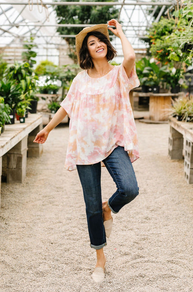 Coral & Blush Watercolor Blouse