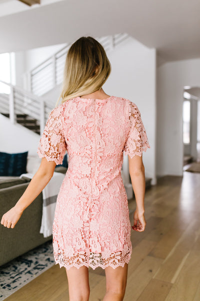 Coral Pink Lace Sheath Dress