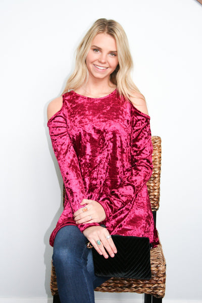 Crushing It Cold Shoulder Blouse In Ruby