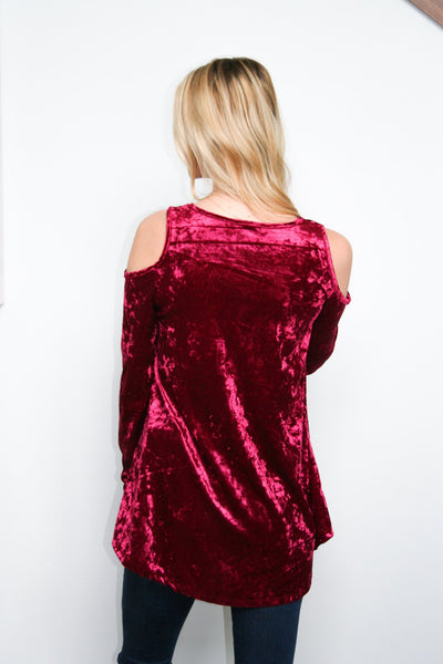 Crushing It Cold Shoulder Blouse In Ruby