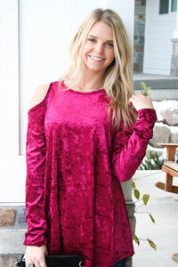 Crushing It Cold Shoulder Blouse In Ruby