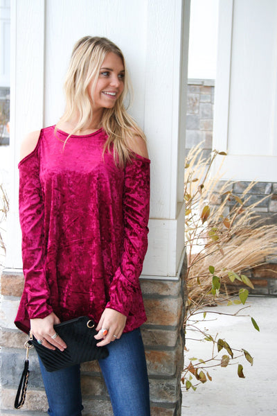 Crushing It Cold Shoulder Blouse In Ruby