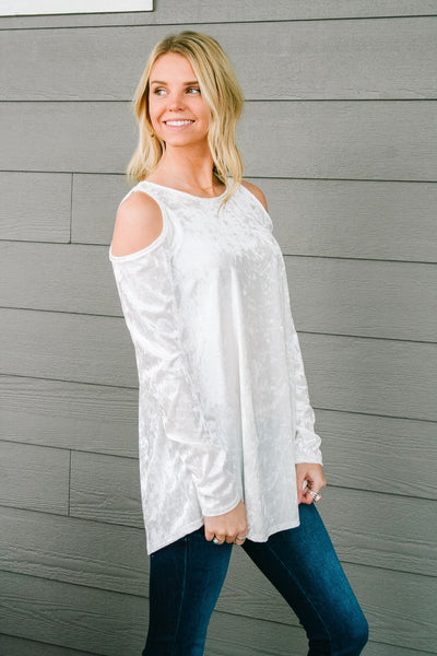 Crushing It Cold Shoulder Blouse In Pearl