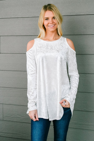 Crushing It Cold Shoulder Blouse In Pearl