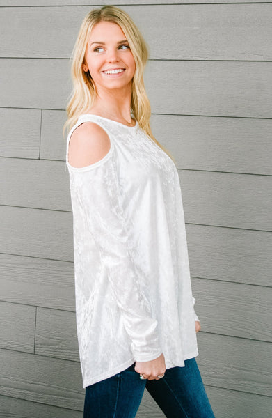 Crushing It Cold Shoulder Blouse In Pearl