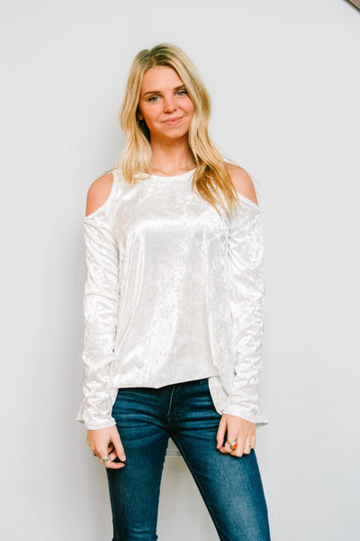 Crushing It Cold Shoulder Blouse In Pearl