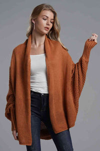 Double Take Dolman Sleeve Open Front Ribbed Trim Longline Cardigan