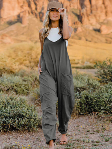 Double Take Full Size Sleeveless V-Neck Pocketed Jumpsuit - 3 color options!