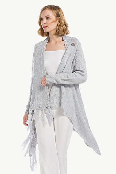 One-Button Tassel Tie Asymmetrical Hem Cardigan - 4 color options