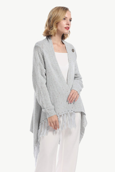 One-Button Tassel Tie Asymmetrical Hem Cardigan - 4 color options