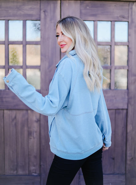 Denim Half Zip Pullover