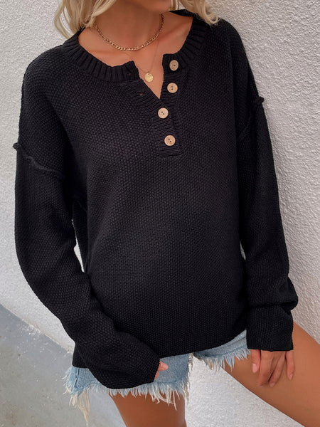 Buttoned Exposed Seam High-Low Sweater - 6 colors available!