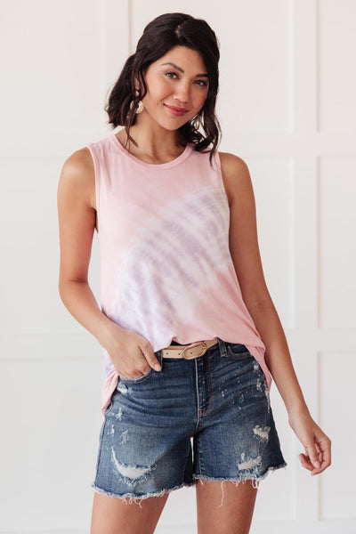 Diagonal Tie Dye Tank In Pink