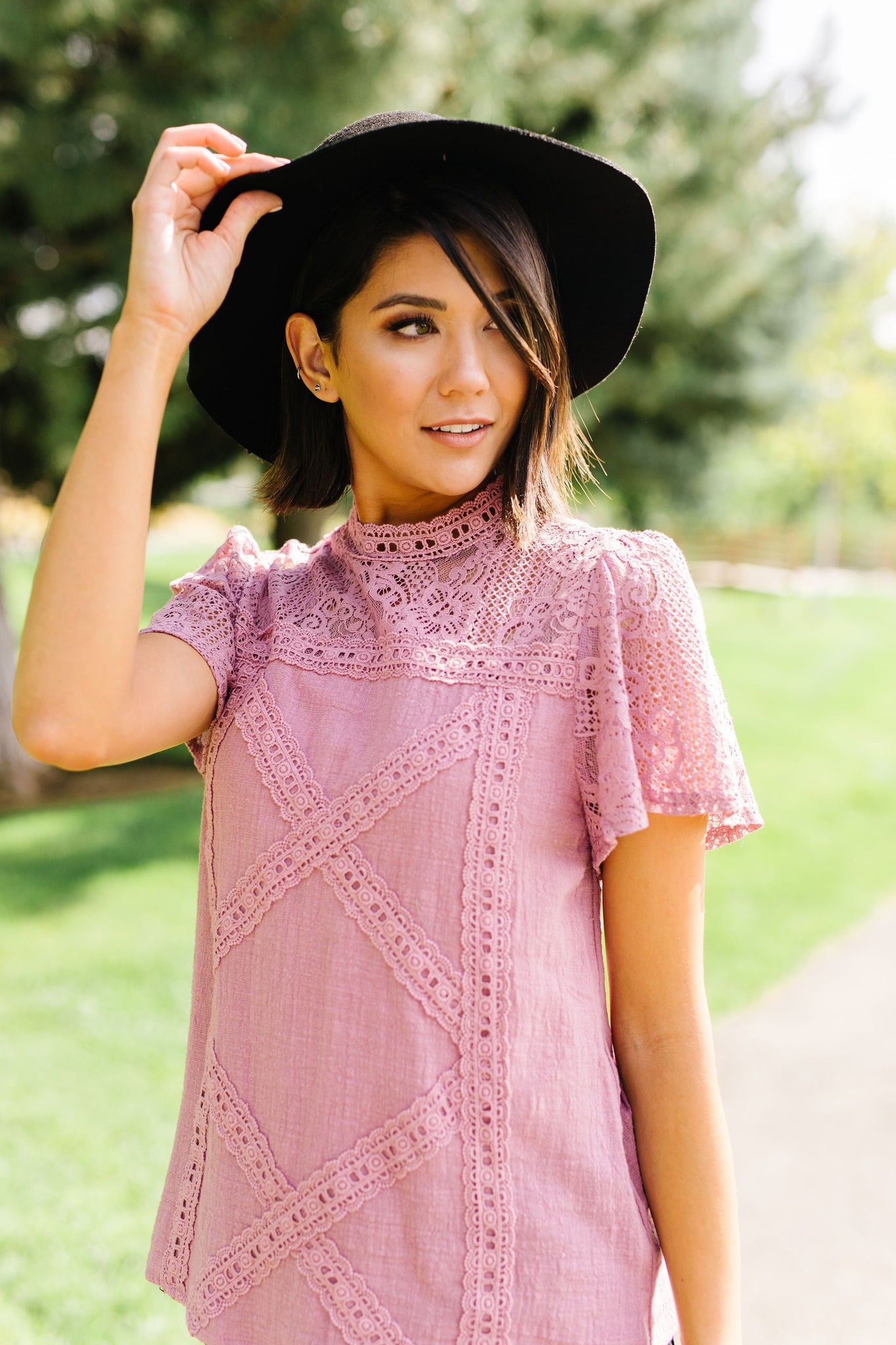 Diamonds + Lace Mock Neck Blouse