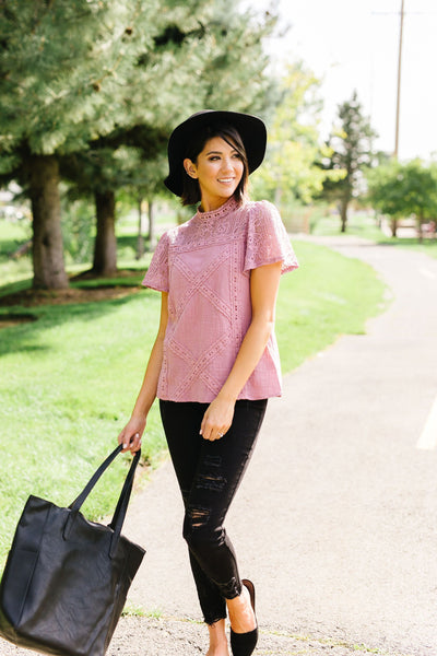 Diamonds + Lace Mock Neck Blouse