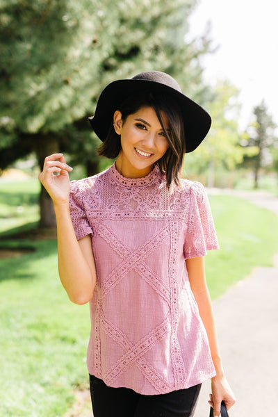 Diamonds + Lace Mock Neck Blouse