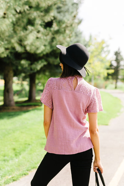 Diamonds + Lace Mock Neck Blouse