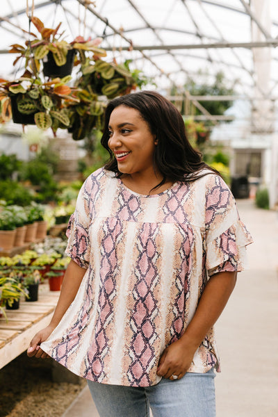 Don't Get Ruffled Snakeskin Top