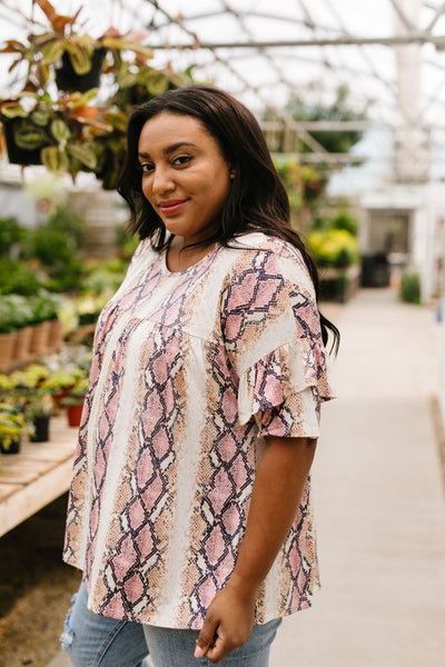 Don't Get Ruffled Snakeskin Top