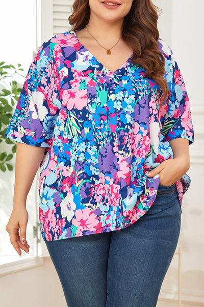 Plus ONLY Floral Center Seam V-Neck Blouse