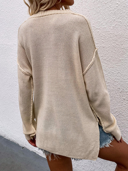 Buttoned Exposed Seam High-Low Sweater - 6 colors available!