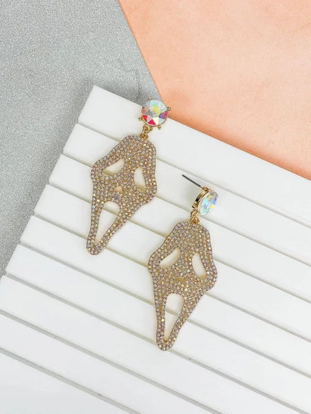 PREORDER: Rhinestone Scream Mask Dangle Earrings