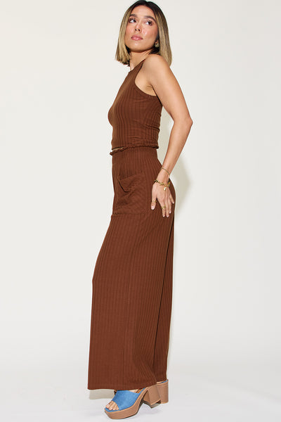 Basic Bae Full Size Ribbed Tank and Wide Leg Pants Set - 4 color options