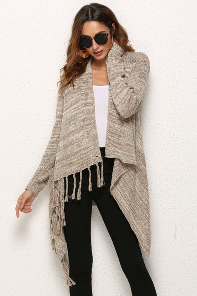 One-Button Tassel Tie Asymmetrical Hem Cardigan - 4 color options