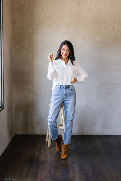 Every Girl's Go-To White Button Down