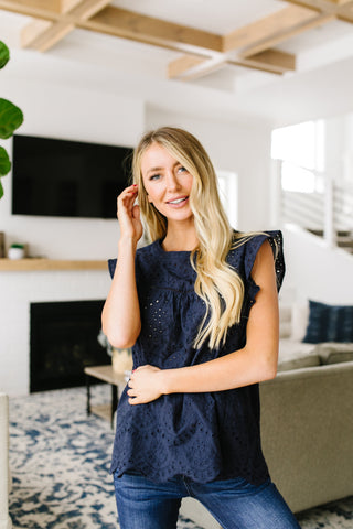 Eyelet Of The Storm Navy Blouse